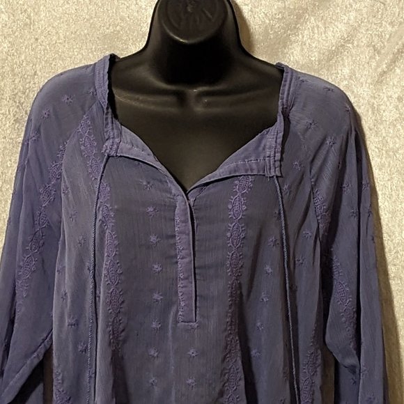 Democracy Blue Embroidered Sheer Blouse EUC - Picture 3 of 13